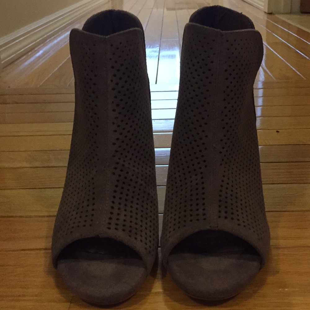 Purple open toe booties